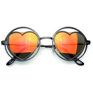 Womens Round Metal Heart Hippie Circle Sunglasses